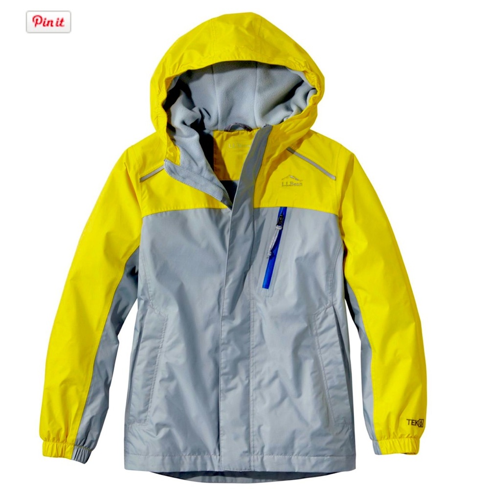 LL Bean Kids Trail Model Rain Jacket, fleece lined
